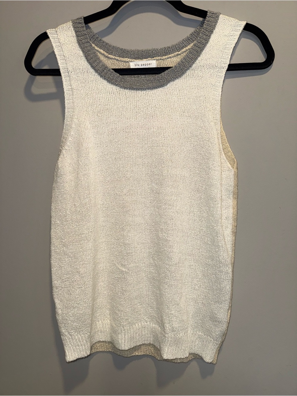Blu Pepper Cream Sleeveless Knit Top with Gray Trim